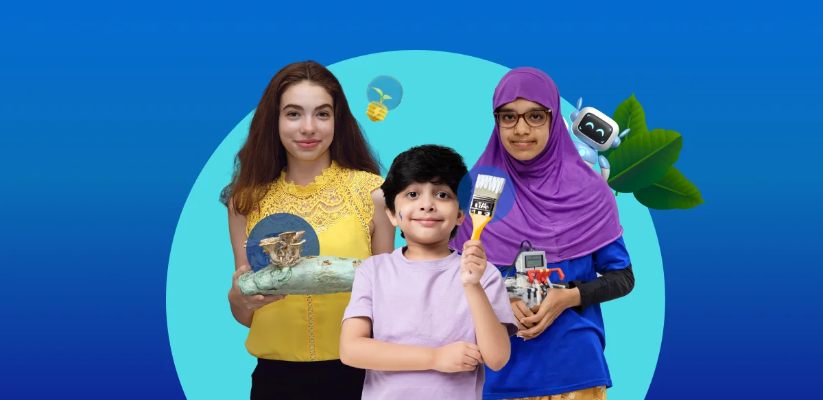 الطلاب مع الروبوتات والتجارب